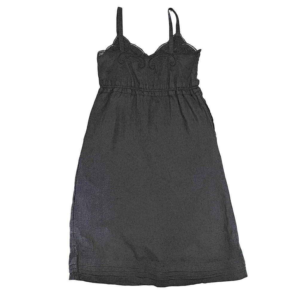 J. Crew Embroidered Linen Drawstring Waist Midi Dress with‎ Pockets Black Size 6 - Picture 2 of 11